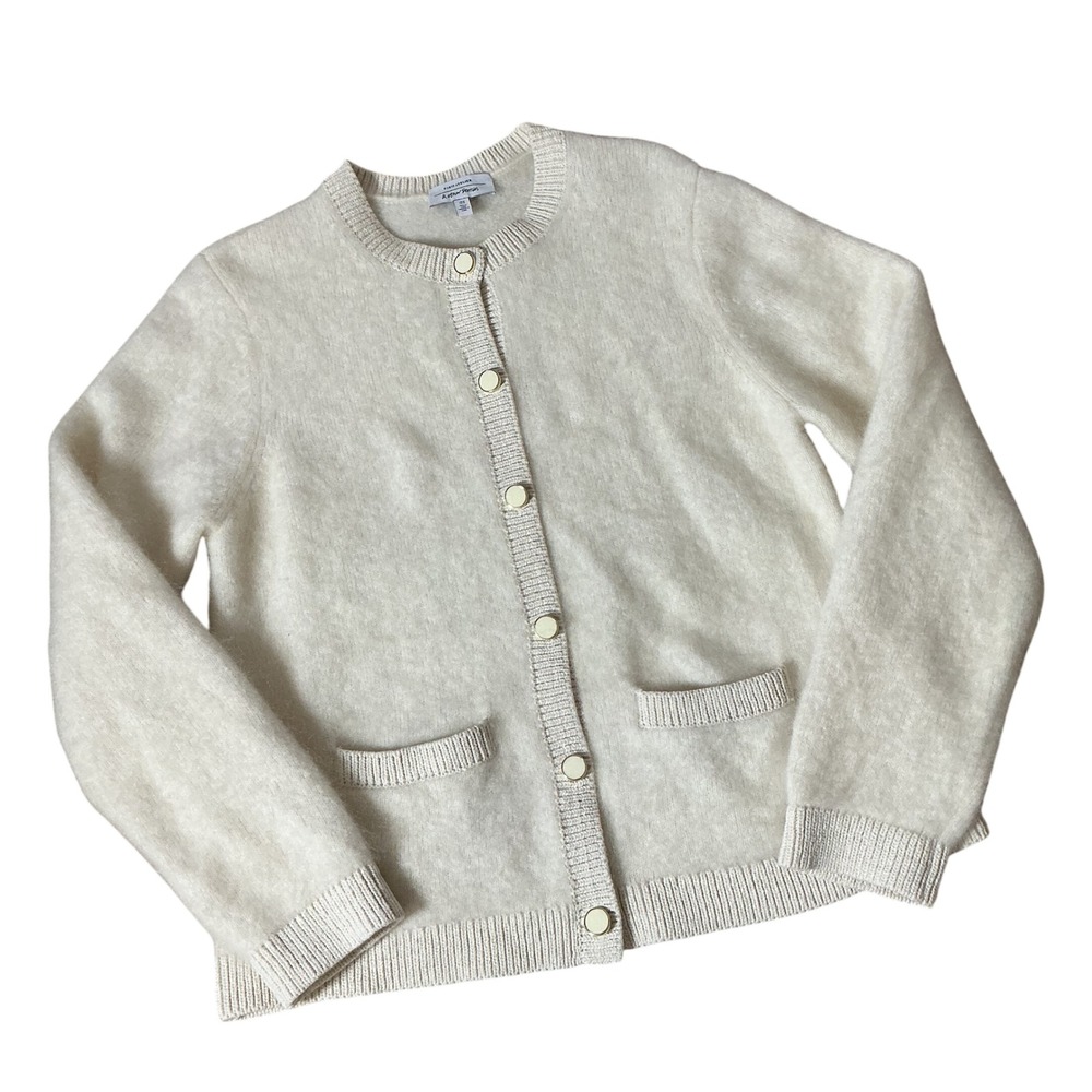 & Other Stories Mohair Wool Blend Cardigan Women M Cream Fuzzy Button Sweater
